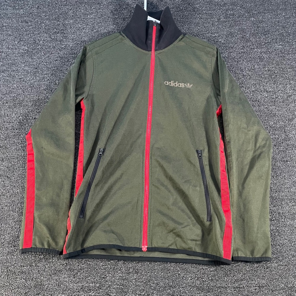 Adidas Track Jacket Mens Small Olive Green Red Good M69488 Trefoil Full Zip